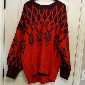 Free People Red and Brown Knit Sweater
